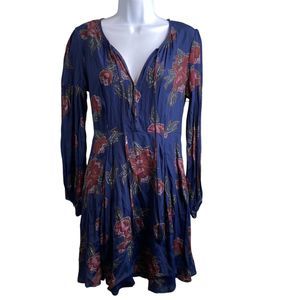 ASTR‎ Women's Blue Floral Print Mini Dress Est. Size S Dark Boho Whimsigoth